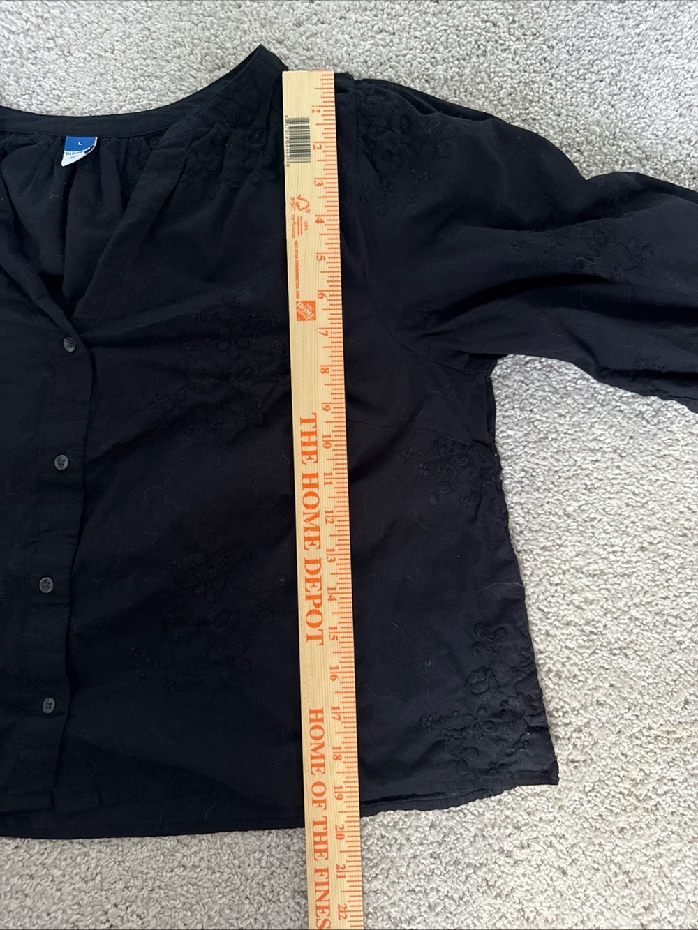 Embroidered Longsleeve Cropped Black Blouse Cottage Core Hippie Boho Sz L - Picture 5 of 6